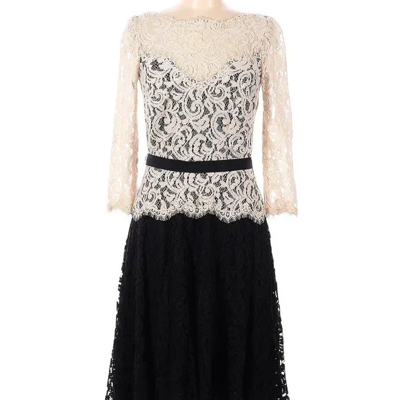 knee length dresses for ladies Women's R&M Richards Two-Tone Off-The-Shoulder Lace Dress, Size: 8, Taupe Black